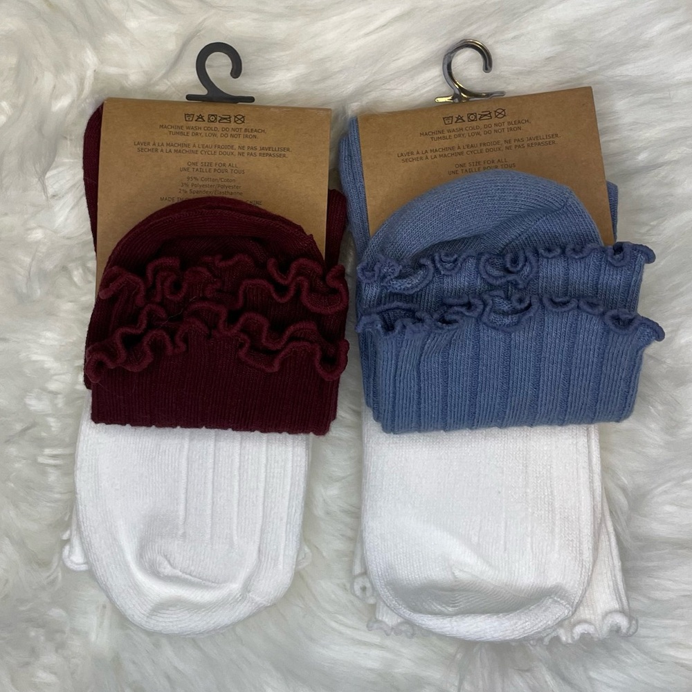 NWT UO Ruffled Crew Sock With Cute Embroidery Bundle- 4 Pairs - Picture 6 of 6